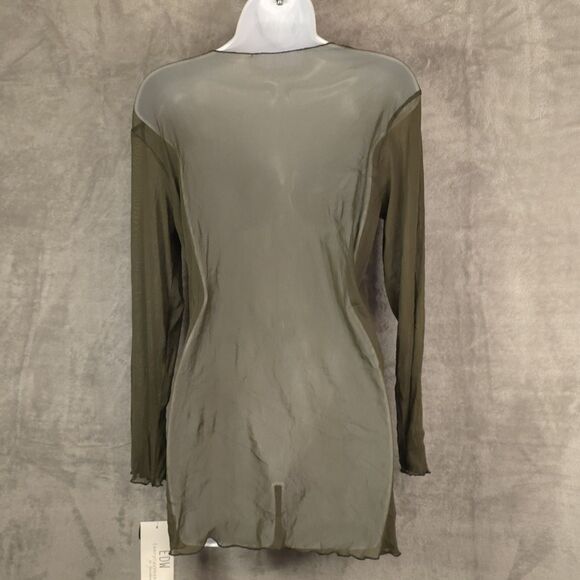 Vintage EDW Sheer Mesh Long Sleeve Top Size Medium Olive Green See Through Y2K - Picture 7 of 9